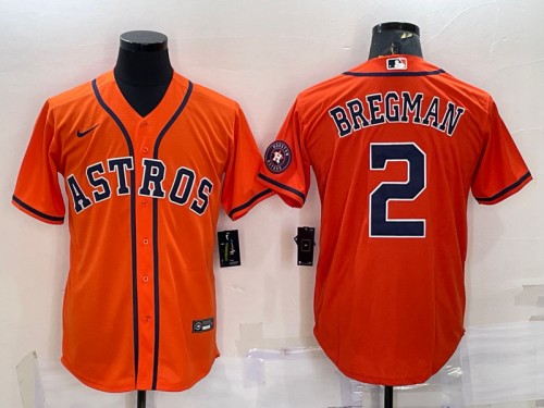 Men's Houston Astros #2 Alex Bregman Orange With Patch Cool Base Stitched Jersey